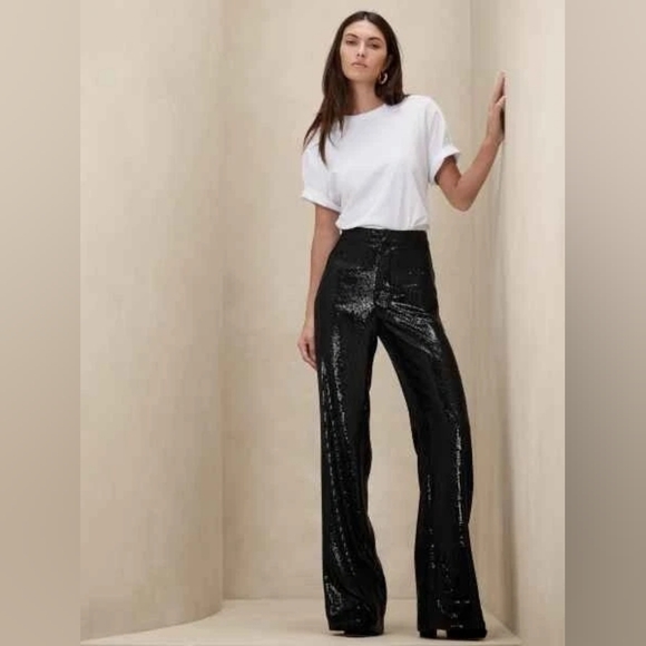 Banana Republic Black Sequin Wide-Leg Pants - Picture 4 of 13